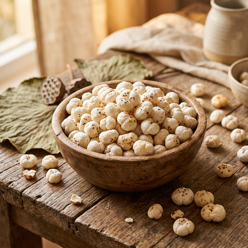 Premium makhana bowl with warm golden lighting