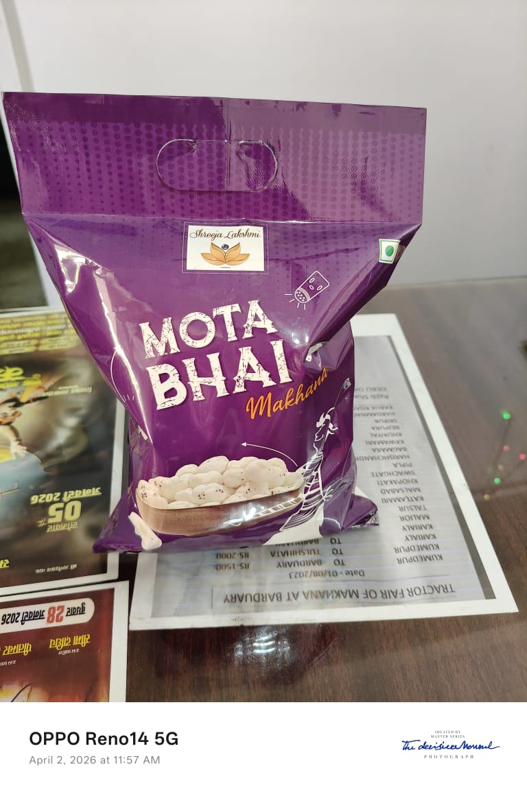 Mota Bhai 5 Sutta premium makhana — purple retail package by Shreeja Lakshmi