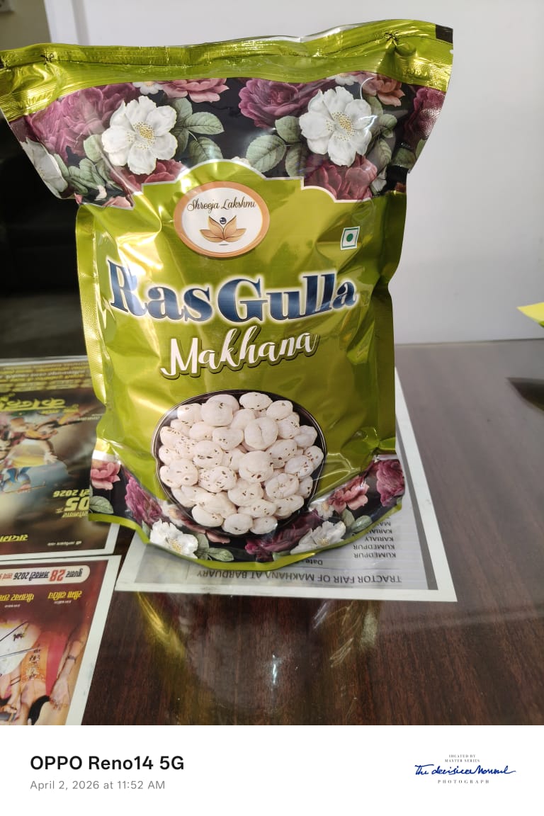 Rasgulla 4 Sutta makhana — green floral retail package by Shreeja Lakshmi